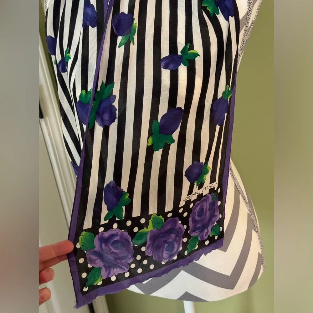 Adrienne Vittadini long silk scarf roses and stripes